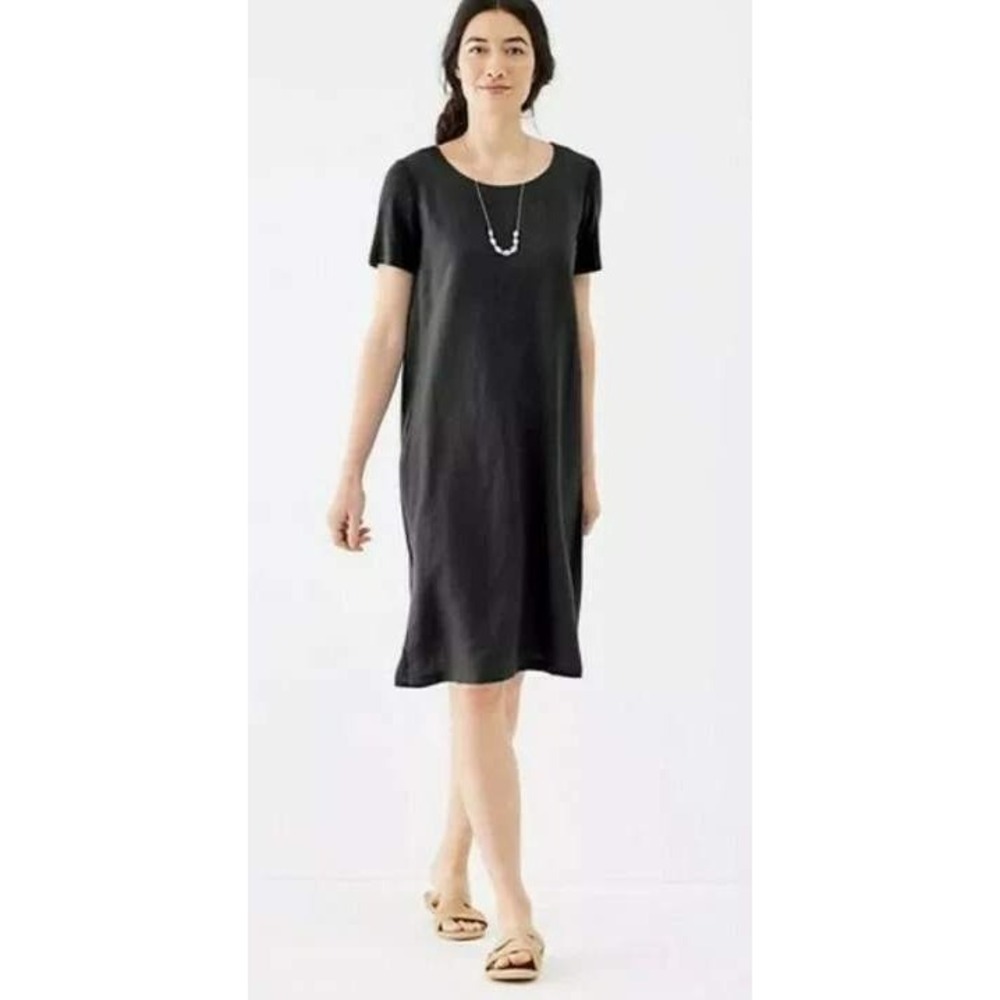 J Jill Womens Pure Jill Linen Tencel Panel Shift Dress Size Small‎ Petite Black